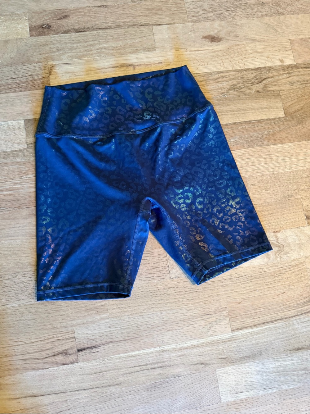 ZYIA Navy Blue with Metallic Leopard Print High-Rise Bike Shorts